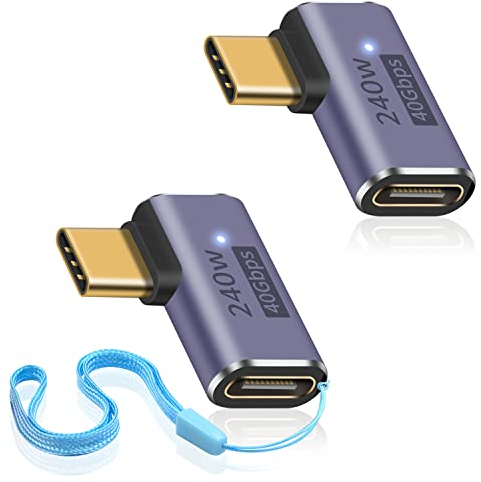 Duttek 240W USB C Right Angle Adapter, USB C 90 Grad Winkeladapter, USB Type C 40Gbps Extender Supports 8K@60Hz, Compatible for Thunderbolt 3/4, Switch, MacBook, Laptop and More Type C Devices(2 Pack)