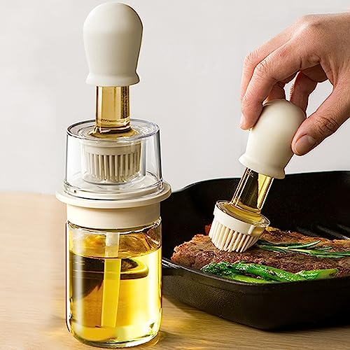 GUOMIS botella de aceite con cepillo, 2 en 1 cepillo para botella de aceite de cristal, cepillo de silicona para cocinar, hornear, asar, ayudante de cocina (1 pieza blanco)