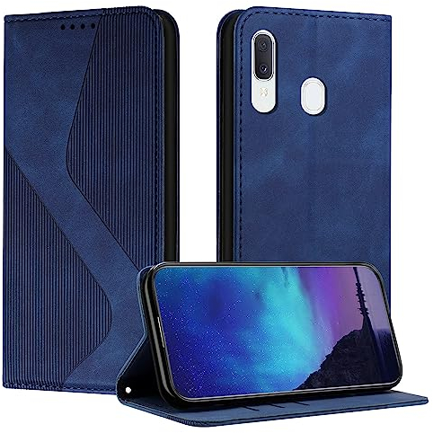 Fatcatparadise Kompatibel mit Samsung Galaxy A40 Hülle, Handyhülle für Samsung A40, PU Leder Flip Klappbare Wallet Magnet Case Handytasche Klapphülle Schutzhülle für Samsung A40 Hülle Holster (Blau)