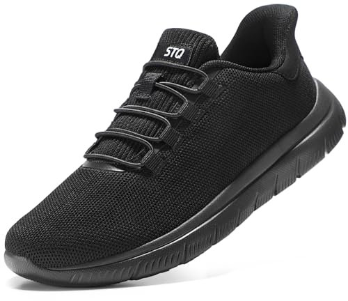 STQ Zapatillas Mujer Deportivas Sin Cordones Non Slip Ligero Slip-on Casual Sneakers Zapatos para Caminar Todo Negro 37.5 EU