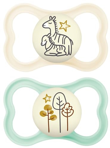 MAM Latex Air Night Soothers | 6 Plus Months | Glow in The Dark Dummies | Comes in Dummy Steriliser Case | Baby Accessories | Blue/Grey (Various Designs)