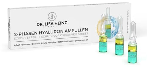 HYALURON AMPULLEN für das Gesicht, Multi 6-fach Hyaluron, 2-Phasen mit Pflegeöl, Blaulichtschutz-Komplex & Botox-like Peptid | Dr. Lisa Heinz 10 x 1 ml