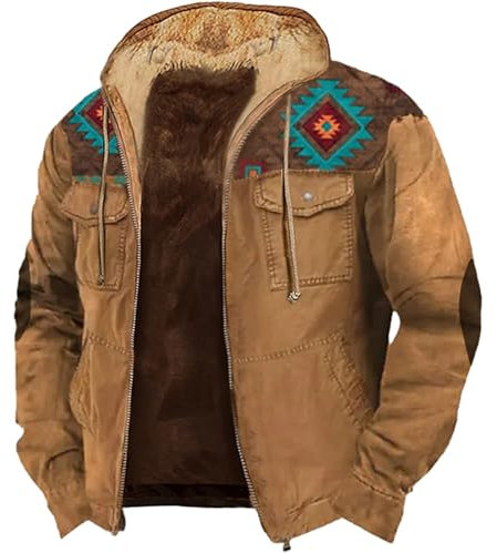 MIATCENRT Giacche in Pile da Uomo - Felpe con Cerniera da Uomo Cappotto Parka in Pile Invernale Grafica Tribale Etnica Giacche Felpe Capispalla Cappotto con Zip con Cappuccio,Come Mostrato,XL