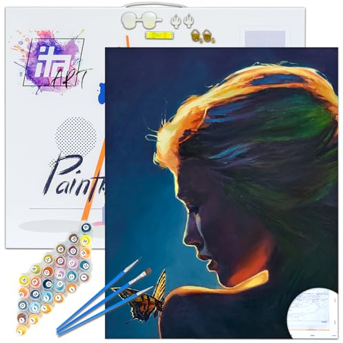 ITA Art Malen nach Zahlen Komplett Set mit Keilrahmen, Acrylfarben, Pinseln, Zubehör, Geschenkbox - DIY Gemälde Bastelset Kit mit Leinwand für Erwachsene, 40x50 cm, Begegnung mit der Schönheit