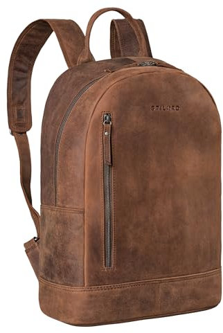 STILORD Titus Hochwertiger Laptoprucksack 15,6 Zoll Damen und Herren Echtleder Arbeitsrucksack Vintage Businessrucksack Leder Cityrucksack Farbe:eichen - braun