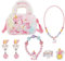 OSDUE Sac Licorne Jouet Bijoux Enfants Fille, Bijoux Enfants Petites Filles Sacs à Main en Peluche Collier Bracelet Boucles d'oreilles Bagues kit Bijoux, Cadeau Fille 2 3 4 5 6 8 Ans-Carré