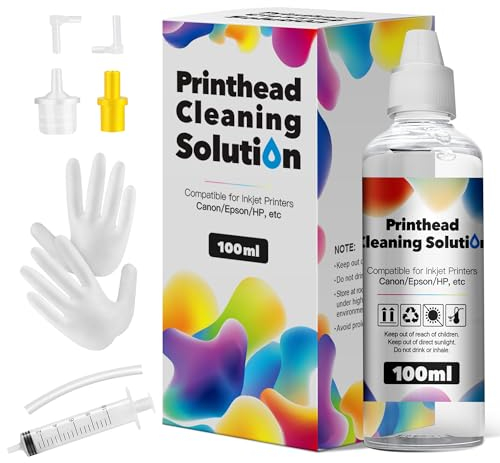 HALLOLUX Limpiador de Cabezales de impresión, 100 ml, líquido de Limpieza con jeringas, 5 ml, para Epson HP Canon Brother Samsung para Todas Las impresoras de inyección de Tinta