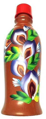 KRISHANA EXPORT STORE Bouteille d'eau en terre cuite à imprimé floral | 1400 ml (marron)
