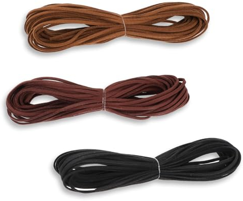 3 Rollen Lederband 10 m x 3 mm Flache Lederschnur Faux Wildleder Vintage Leder Schnur, Klassik Basteln Lederschnüre für DIY Armband Halskette Schmuck Handwerk