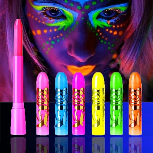 6pack Kinderschminke,bodypainting farben Neon party UV Schminkfarben, theaterschminke,Waschbar Face Paint Bodypaint Schminkset, Karneval Make-up Halloween Club Makeup Weihnachten Glow Party (6pcs)