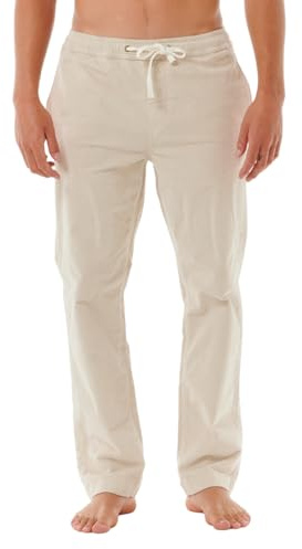 RIP CURL - Men's Classic Surf Beach Pants - Back Pocket - Woven Label - 100% Cotton, Vintage White, M