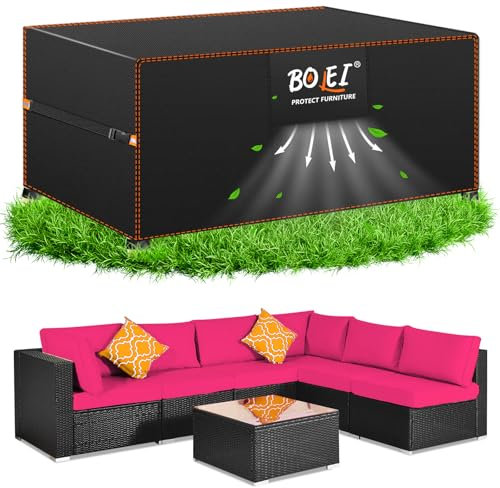 BOLEi Abdeckung Gartenmöbel Winterfest | Abdeckplane mit Belüftungsöffnungen | 420D Oxford-Stoff Schutzhülle Wasserdicht Regenfest, Winddicht |Schutzhülle für Rattanmöbel Balkonmöbel 250 x210 x90cm