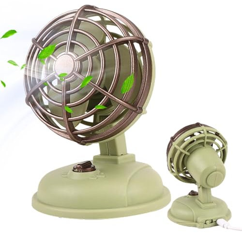 Teksome Ventilateur de chevet silencieux | Décoration de bureau rétro pour extérieur, petit ventilateur de table silencieux avec câble pour la maison, le bureau, les voyages, le camping