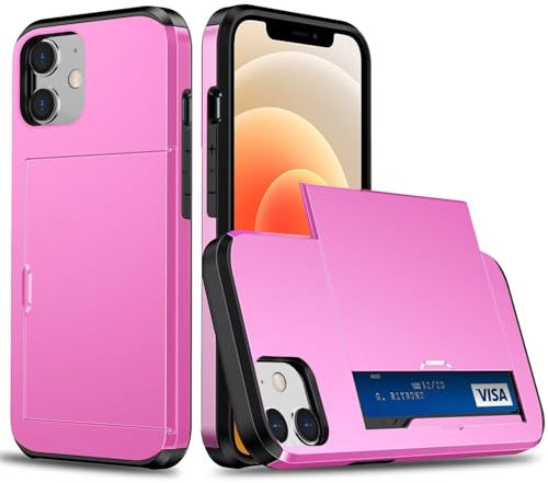 Beajew Coque Portefeuille pour iPhone 11 avec Porte-Cartes, Étui de Protection Téléphone Double Couche Antichoc, Fente Cachée Coulissante, Antichoc TPU+PC Housse Portefeuille - Rose
