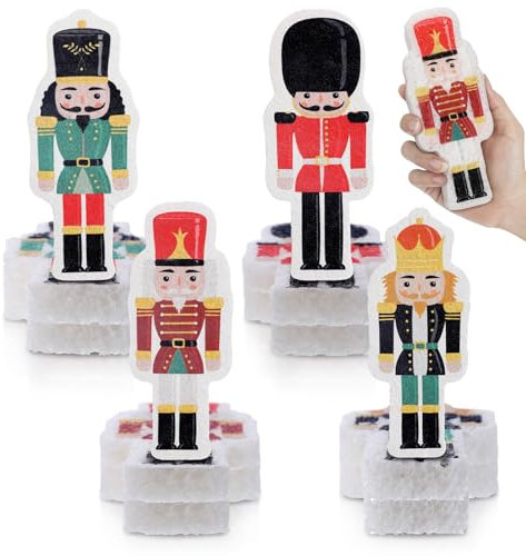 Layhit 12 Stück Weihnachts-Schwämme, niedlich, kratzfest, Schwämme, Holzzellstoff, wiederverwendbar, Haushalts-Reinigungstuch für Küche, Geschirr, Möbel (Nussknacker)