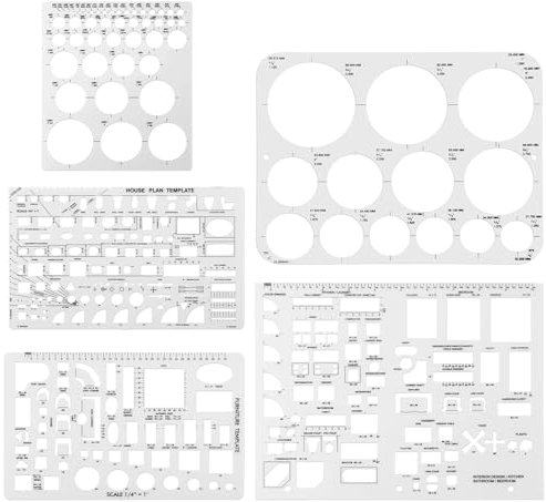 5 Pcs Circle Templates for Drafting, Measuring Rulers Circle Shape Stencil Plastic Painting Geometry Drawing Templates for Crafts Clear Circle Stencils for Building Formwork Office School Supplies