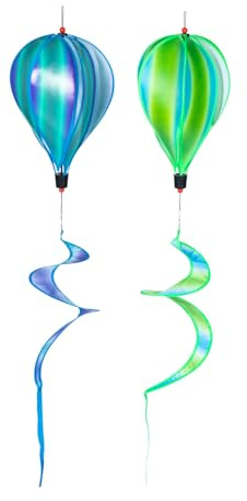 FUNOMOCYA 2 Stück Heißluftballon Windmühle Hängedeko Für Garten Spirale Windspiel Mit Solar Led Für Außenbereich Bunte Gartenornamente Lustige Windmühlen Dekoration