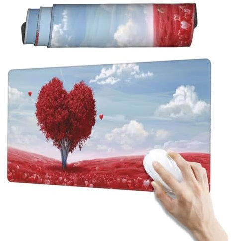 Tapis de Souris Arbre D'Amour Tapis Souris XXL, 1200 x 600 mm, Grand Tapis de Souris Gamer Sous Main Bureau Antidérapante Tapis Bureau, Mouse Pad Lavable Tapis de Souris pour Bureau, Gamer, Rouge qw34
