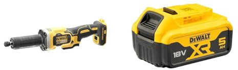 DEWALT DCG426N-XJ DCG426N-XJ-Amoladora recta escobillas XR 18V sin cargador/batería, 18 V, Yellow/Black, 125mm + DEWALT Battery