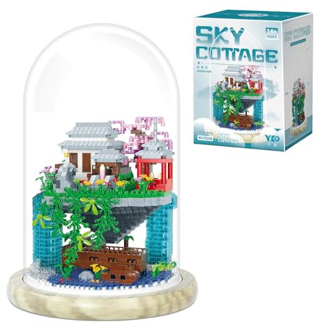 highdar Pfirsichblüten Teich Japan Baumhaus Micro Mini Baustein Set, 1619 Klemmbausteine Pflanzen Architecture mit Staubdichte Kuppel Und Sockel,Geschenk für Mädchen ab 6 Jahren