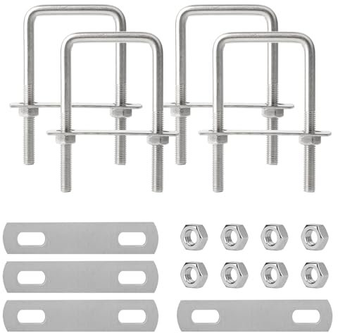 4 x U Bügel 50mm x 100mm Edelstahl M8 U Bolzen mit Gewinde mit 4 Gegenplatte, U-Schrauben Bügelbolzen Bügelschelle Unterlegscheibe für Zaunbefestigung, Rohr Durchmesser Befestigung, Auto Abschleppen