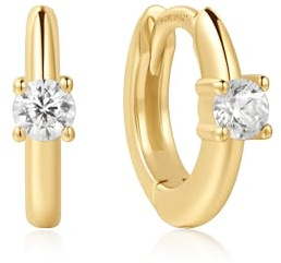 ANIA HAIE Damen Creolen Dusk Divas Solitaire Cubic Zirconia Mini Huggies aus 925 Sterling Silber, besetzt mit 2 Zirkonia, Größe: 6,5 x 1,2 mm, inkl. Geschenkverpackung
