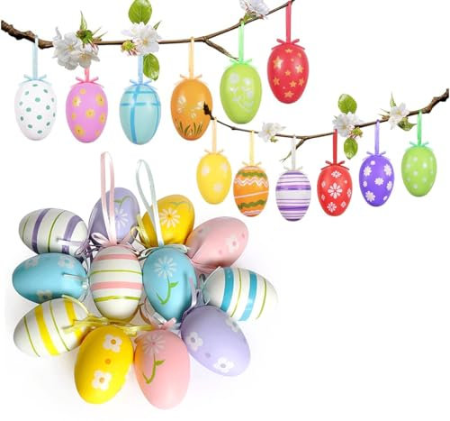 Ostereier zum Aufhängen Bunte Plastik Eier Ostern Ostereier Deko 24 PCS Gesprenkelte Plastikeier 6 cm Aufhängen von Osterei Dekorationen Osterei aus Plastik zum Hängen & Dekorieren perfekte Osterdeko