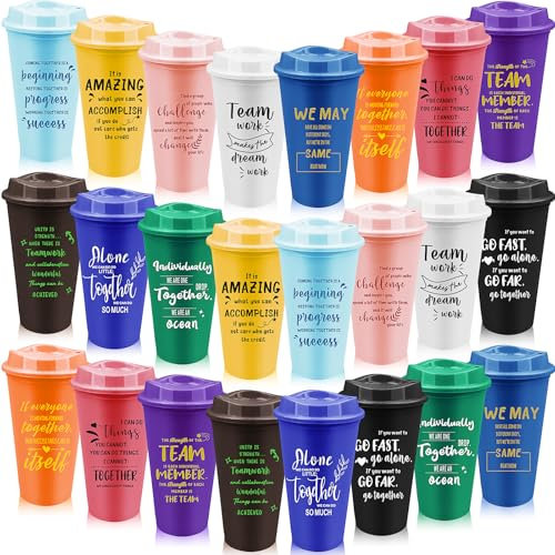 MSYU 24 Pcs Reusable Plastic Coffee Cups with Lids 470 ml Employee Appreciation Cups Appreciation Gifts Team Gift for Coworkers Staff Teacher Graduation Gifts (Bright Color)