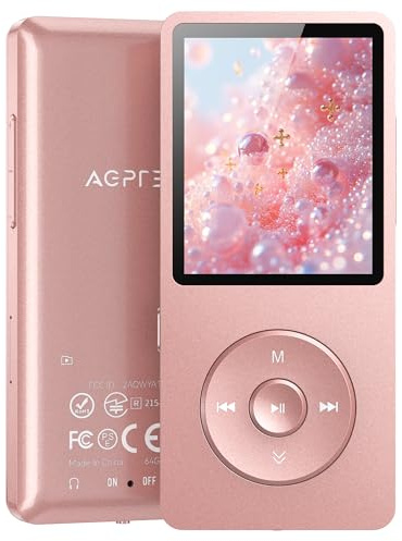 AGPtek A02PL MP3-Player, 70 Stunden Wiedergabe, Musik-Player mit verlustfreiem Sound, unterstützt bis zu 128 GB (Roségold, 64 GB)