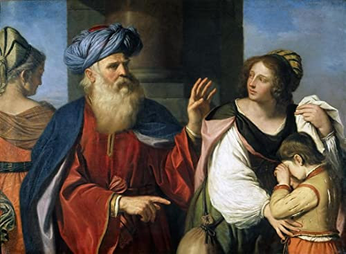 phtnmaihw Ölgemälde auf Leinwand, Guercino – Abraham Jagd Hagar und Ismael, 60 x 90 cm, ohne Rahmen