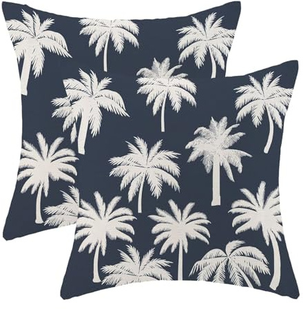 Palm Tree Pillow Covers 18x18 Inch Set of 2 Vintage Tropical Throw Pillow Covers Summer Outdoor Decorative Cushion Cover Navy Blue Square Pillowcase for Sofa Couch Indoors Outdoors Decor