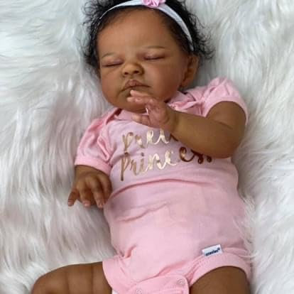 ROSHUAN Realistische Reborn-Baby-Puppen Schwarzes Mädchen 48 cm Neugeborene Afroamerikanische Baby-Puppen, Die Dem Echten Leben Ähnlich Sehen Silikon-Babys Weich Gewichtet Reborn Schwarzes Mädchen
