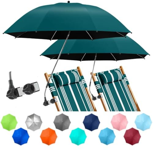 NBtoUS Strandschirm mit Klemme, 360 ° verstellbare Regenschirme für Stuhl, LSF 50+, Sonnenschirm für Strandkorb, Terrassenstuhl, Campingstuhl, 2 Stück (Schwarzgrün)
