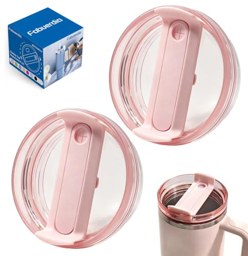 Fabuerdia 40 oz Tumbler Lid Replacement Compatible with Stanley Cup | 2 Pack BPA-Free Clear Tumbler Lid, Replacement Top Accessory for Stanley Cup(Pink)