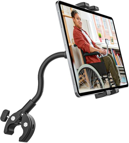 GDZN Support de tablette pour fauteuil roulant, [jusqu'à 15,6 pouces] Support de tablette pour fauteuil roulant avec bras en aluminium de 22,1 cm – Pince de guidon réglable à 360° pour iPad Pro 13