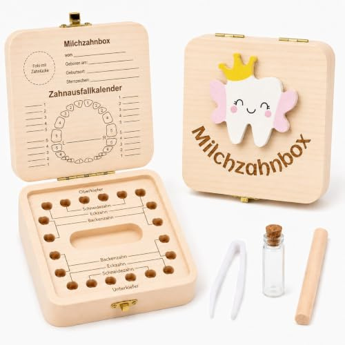 Sunshine smile Zahnfee Geschenke Mädchen,Zahndose Milchzähne Mädchen,Zahnbox für Milchzähne Junge,Jungen Souvenir Box,Zahnbox aus Holz,Milchzahndose Jungen,Aufbewahrungsbox für Baby Zähne