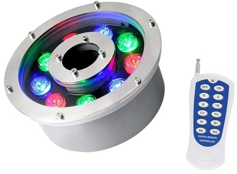 QICBYING RGB Color Change Recessed Underwater Light - LED Ring FountainLamp, IP68 Waterproof Submersible Landscape Lights With Remote Control, For Garden Pond Fountain Lighting(6W(12v))