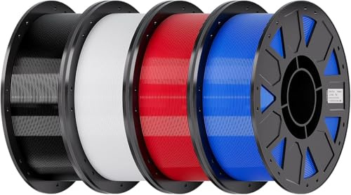 Creality PETG Filament 1.75mm, Ender 3D Drucker Filament PETG, Hohe Präzision, Hohe Zähigkeit, Geruchlos, Feuchtigkeitsbeständig, 4kg Schwarz + Weiß + Blau + Rot