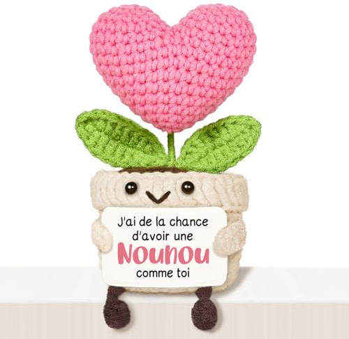 Cadeau Nounou, Cadeau Nounou Fin de Contrat - Cœur au Crochet Fait Main | Cadeau Nounou Original, Idee Cadeau Merci Nounou, Fin d'Année, Anniversaire, Dimensions : 7×6×12,5 cm