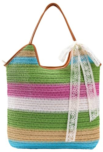 boshiho Summer Stroh Strandtasche Damen - 2026 Natürlich Geflochtene Handtasche, Groß Straw Bag Urbane Boho Trendy Beach Strohtasche für Reisen, Einkaufen, Urlaub, Pendeln