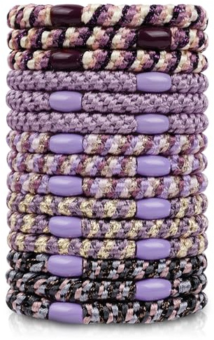OSDUE 15pcs Elasitc Confezione Elastici, Intrecciato, Capelli Spessi Ricci | Elastici Capelli per Donne Ragazze, Fasce Colorato, Bracciale Alla Moda Coda Cavallo Morbidi Lacci Codini, Viola Glicine