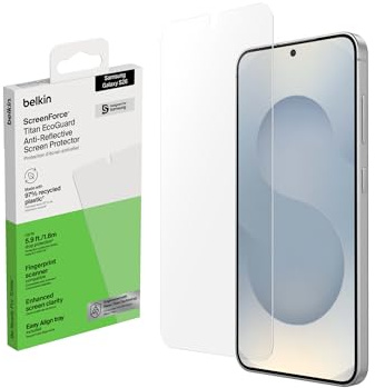 Belkin ScreenForce Titan EcoGuard Anti-Reflex Schutzfolie für Samsung Galaxy S26, Kratzfester Stoßschutz, Anti-Fingerprint, Ultradünne Displayschutzfolie mit Positionierungsrahmen, Screen Protector