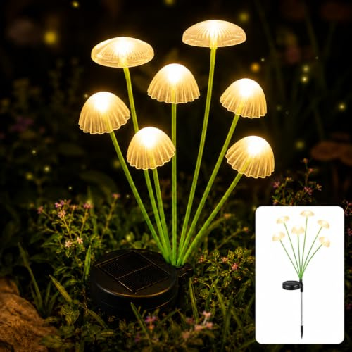 ZingBox Solar Lichterkette Außen, 6 LED Quallen Solarleuchten Garten Deko, IP65 Wasserdicht Pilz Leuchten Warmweiß Solarlampe, Solarleuchten Figuren für Garten Rasen Balkon Terrassen Ostern Deko