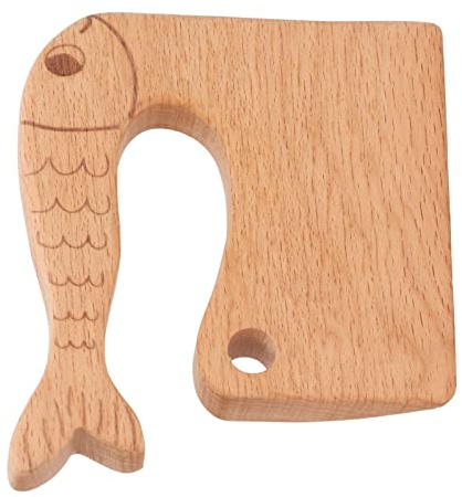 OVAQUIXI Montessori Kids Wooden Knife Safe Cooking Fruit Cutter Kitchen Tool Toy Children, Beech (Fish Pattern)