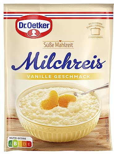 Dr. Oetker Süße Mahlzeit Milchreis Vanille-Geschmack, 16er Pack (16 x 125 g) Mischung für Milchreis für Milchreis mit Vanille-Geschmack als schnelle Zwischenmahlzeit