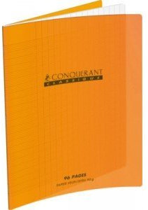Conquérant Cahier Classique 24x32cm Grands Carreaux Seyès 48 Pages Agrafées Couverture Polypro Orange