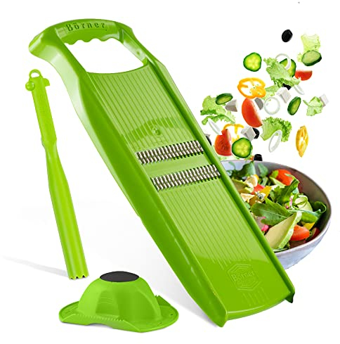 Set Cadeau de Coupe-Légumes Börner Roko PowerLine (3 pièces) • Râpe Fine pour Fruits & Légumes + Porte-Fruits + Éplucheur Universel • Set de Mandoline de Cuisine • Couleur: Vert