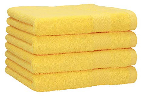 Betz 4 Stück Strandtücher Duschtücher Set Größe 70x140 cm Duschhandtuch Badetuch Strandtuch Handtuch Premium 100% Baumwolle Farbe gelb