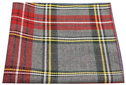 King & Priory Traditional Light Grey & Red Tartan Pocket Square, Handkerchief, Check, Plaid