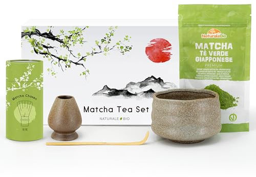NaturaleBio Set Matcha Japonais. Avec Poudre de Thé Vert, Fouet, Bol et Cuillère. Kit Premium: Tout pour une Cérémonie Traditionnelle du Thé Matcha